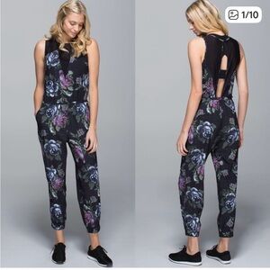 Floral Black Lulu lemon garden party Jumpsuit